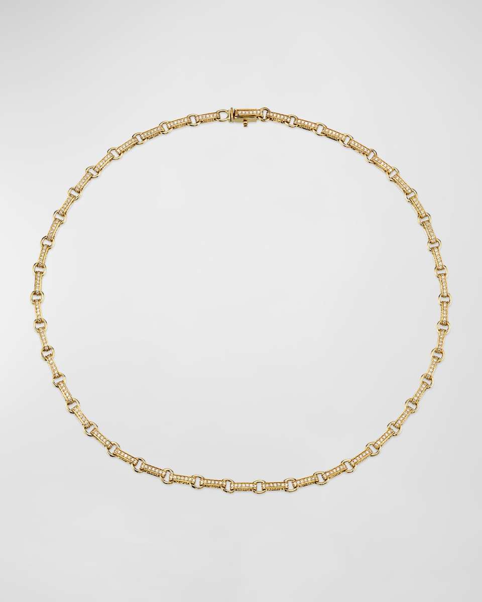Round Rectangle Link Necklace with Diamonds